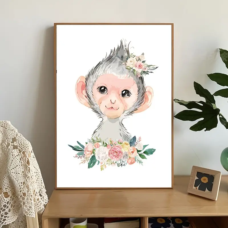6pcs watercolor cute animal flower poster wall art