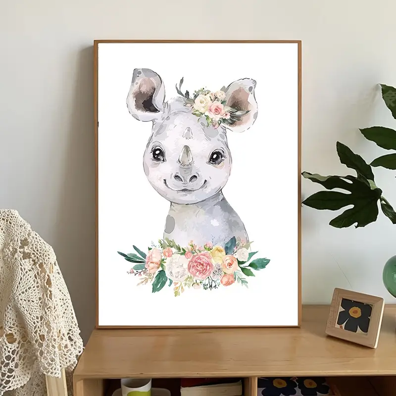 6pcs watercolor cute animal flower poster wall art