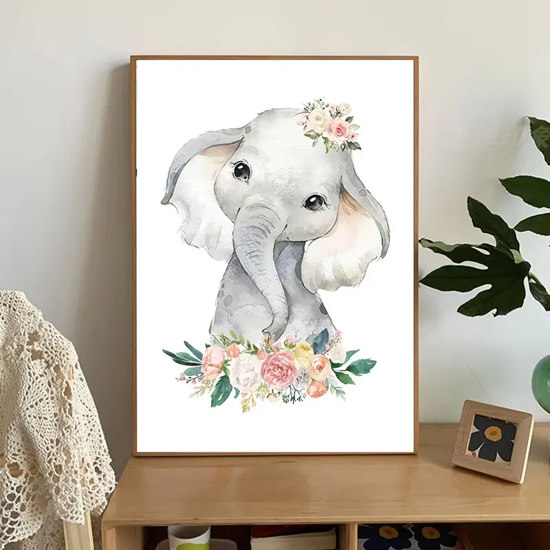 6pcs watercolor cute animal flower poster wall art