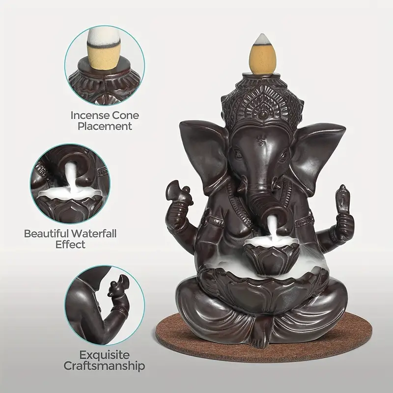 1pc queimador de incenso cascata cerâmica backflow incensário porta-incenso aromaterapia ornamento elefante decoração para casa yoga meditação relaxamento detalhes do presente de escritório 3