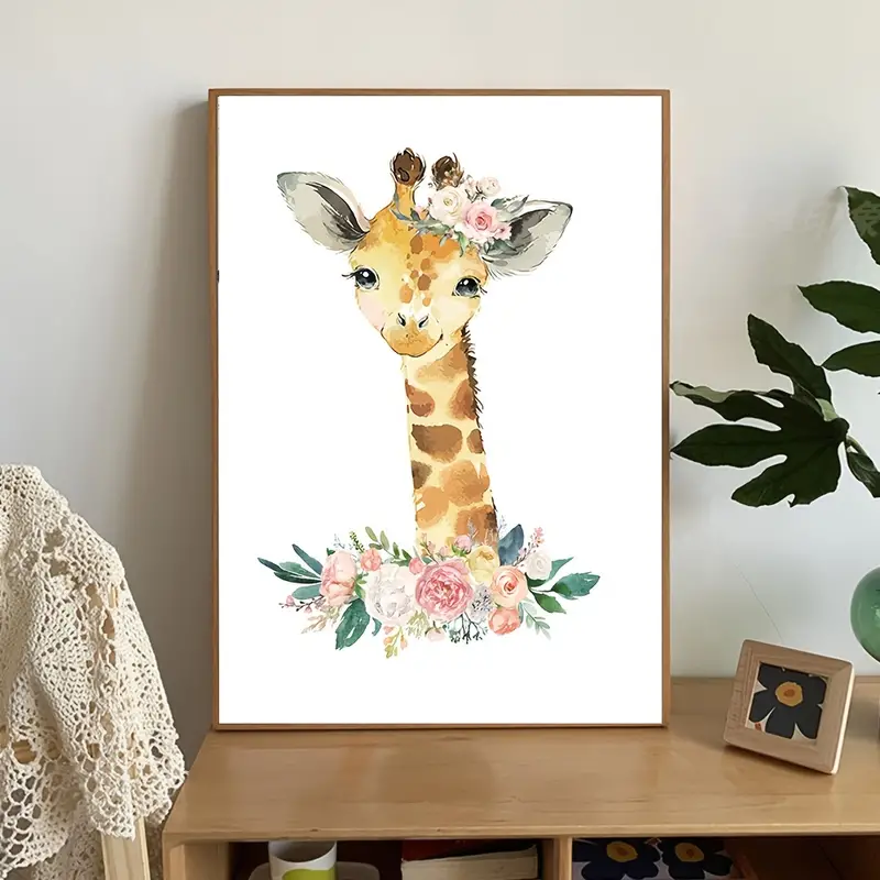 6pcs watercolor cute animal flower poster wall art