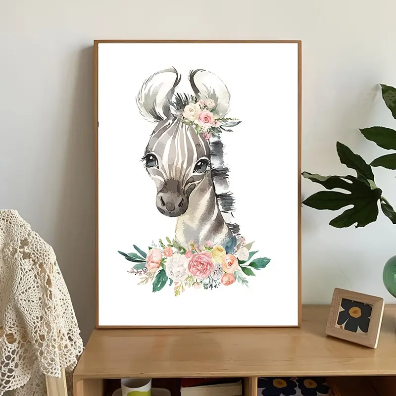 6pcs watercolor cute animal flower poster wall art