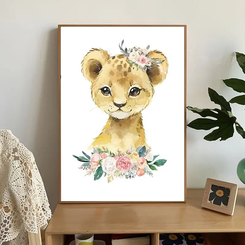 6pcs watercolor cute animal flower poster wall art