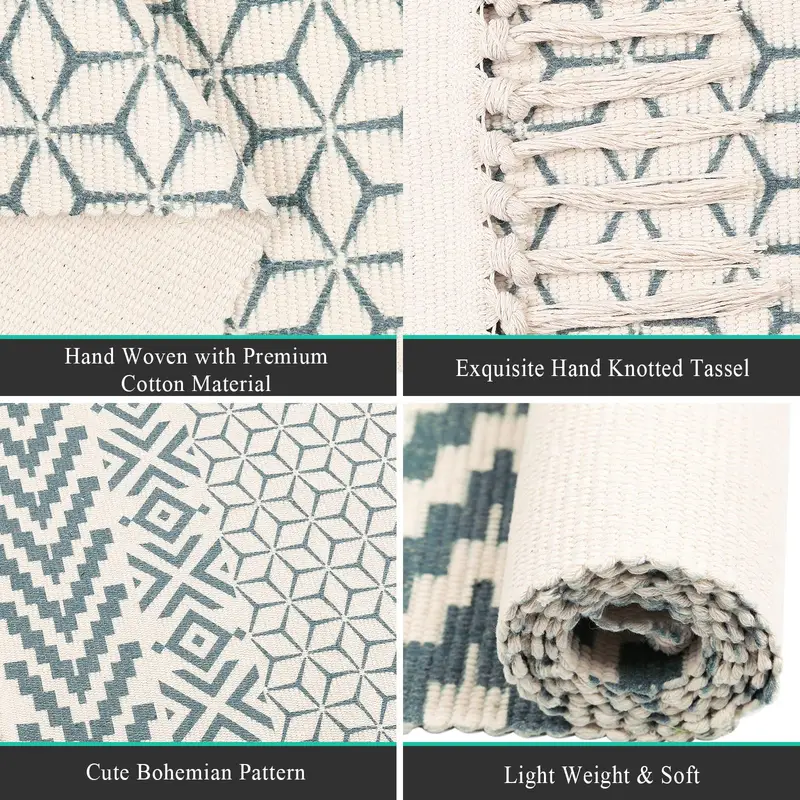 Stylish area rug with boho design and tassels