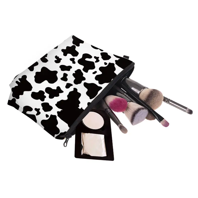 bolsa cosmética padrão de vaca para mulheres adorável bolsa de maquiagem espaçosa bolsa de higiene de viagem resistente à água organizador de acessórios para presentes de feriado detalhes 4