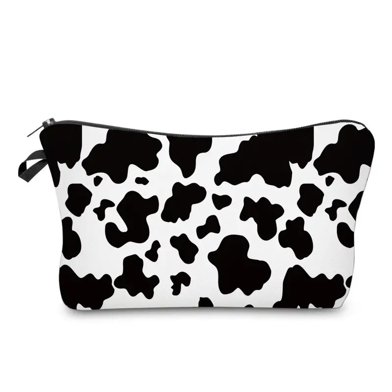 bolsa cosmética padrão de vaca para mulheres adorável bolsa de maquiagem espaçosa bolsa de viagem resistente à água bolsa de higiene acessórios organizador detalhes do presente de feriado 1