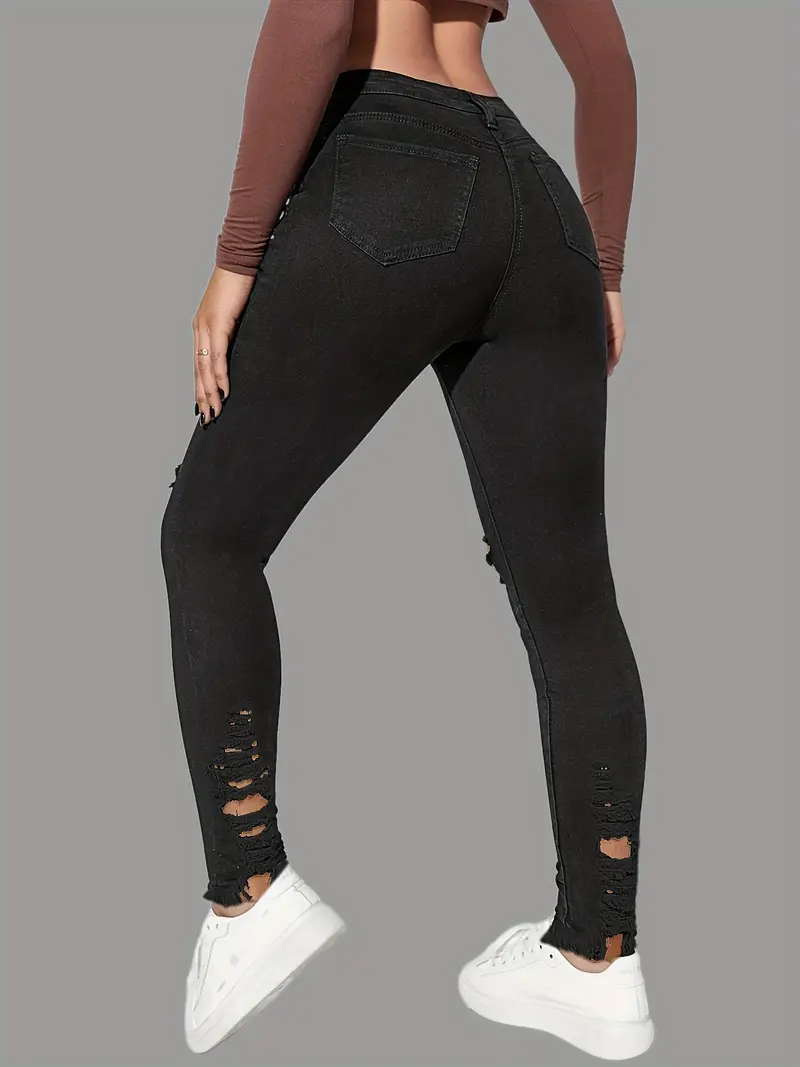 Black Raw Hem Skinny Jeans