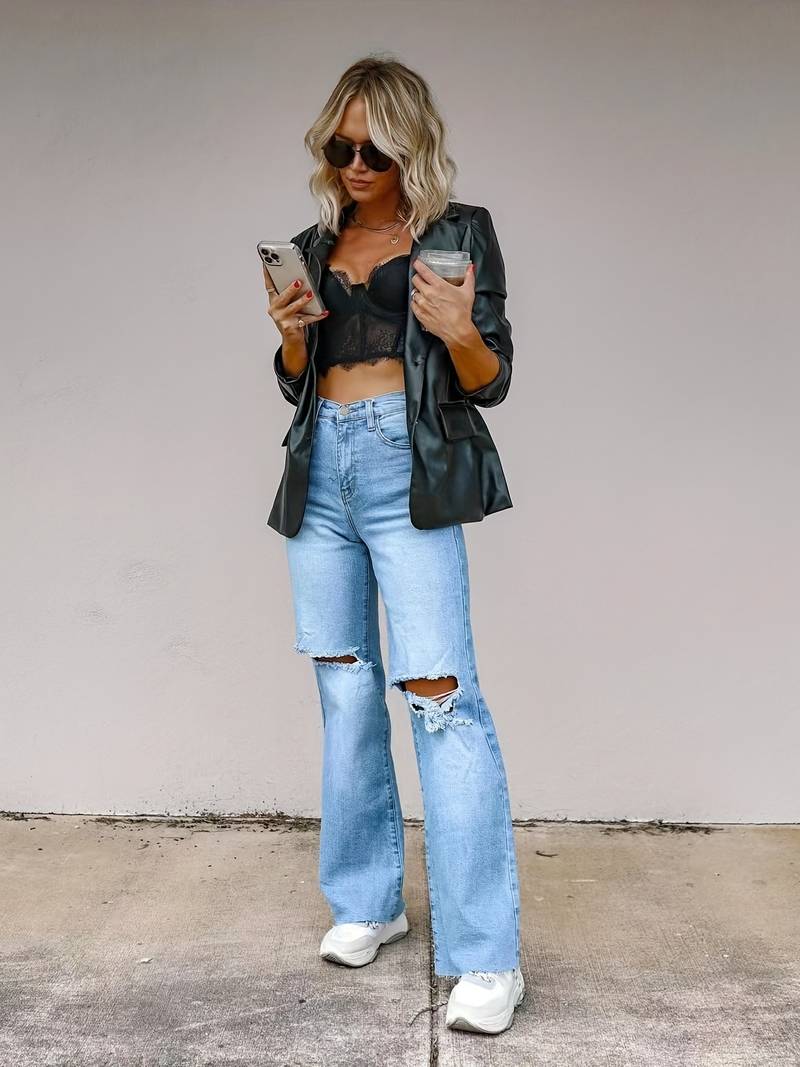 Light Blue Raw Hem Denim Pants