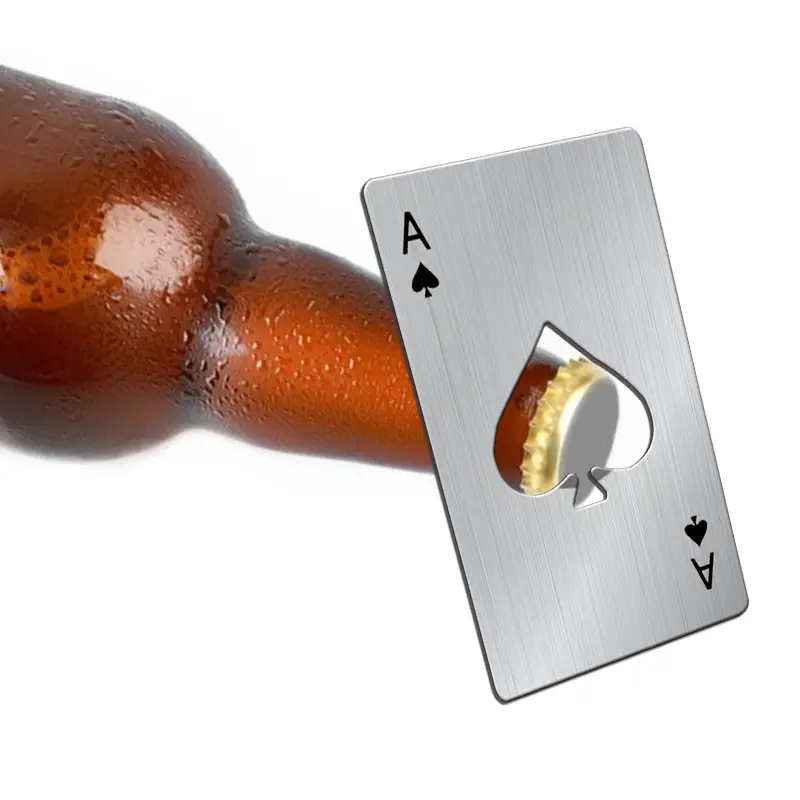 1 pc preto prateado cartão de pôquer cerveja abridor de garrafa de metal mini pá portátil um abridor de aço inoxidável barra de ferramentas ferramentas detalhes 4