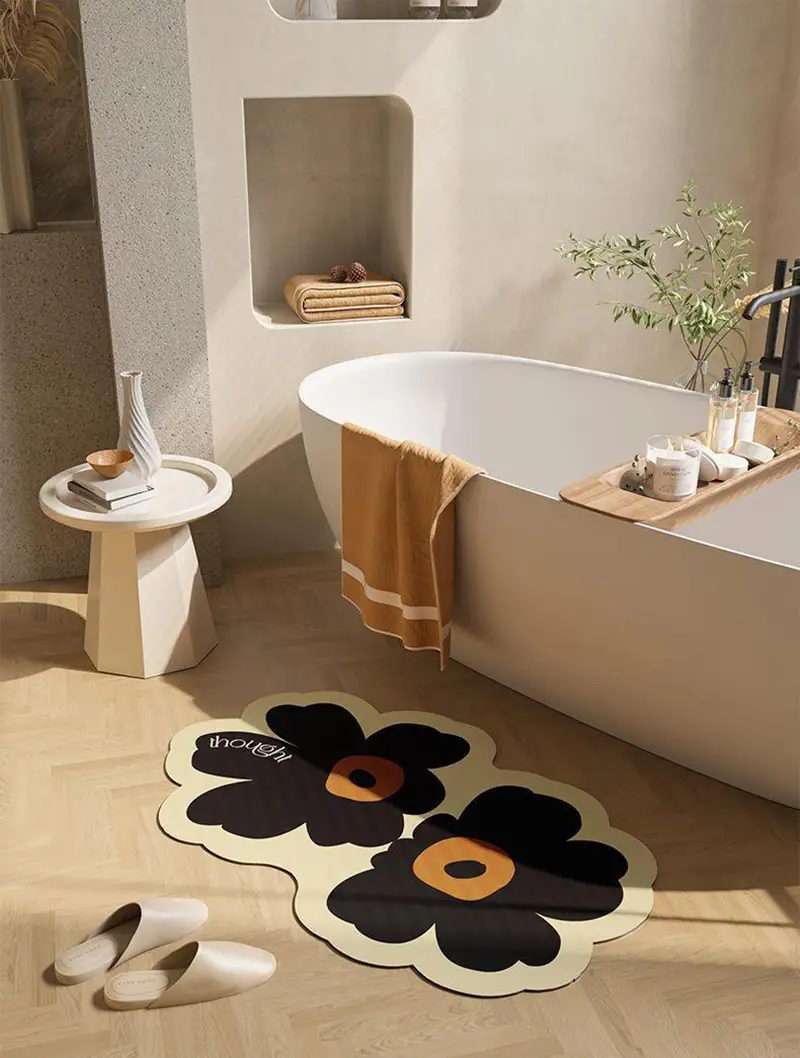 Flower Shaped Floor Mat - Black