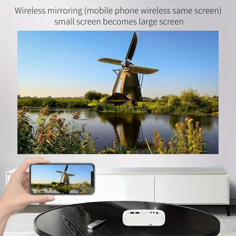 novo mini projetor v1 portátil hd 1080p wi-fi bt tela de espelhamento sem fio para smartphone home theater de 150 polegadas para o grande jogo compatível com ios android hdmi av usb detalhes 4