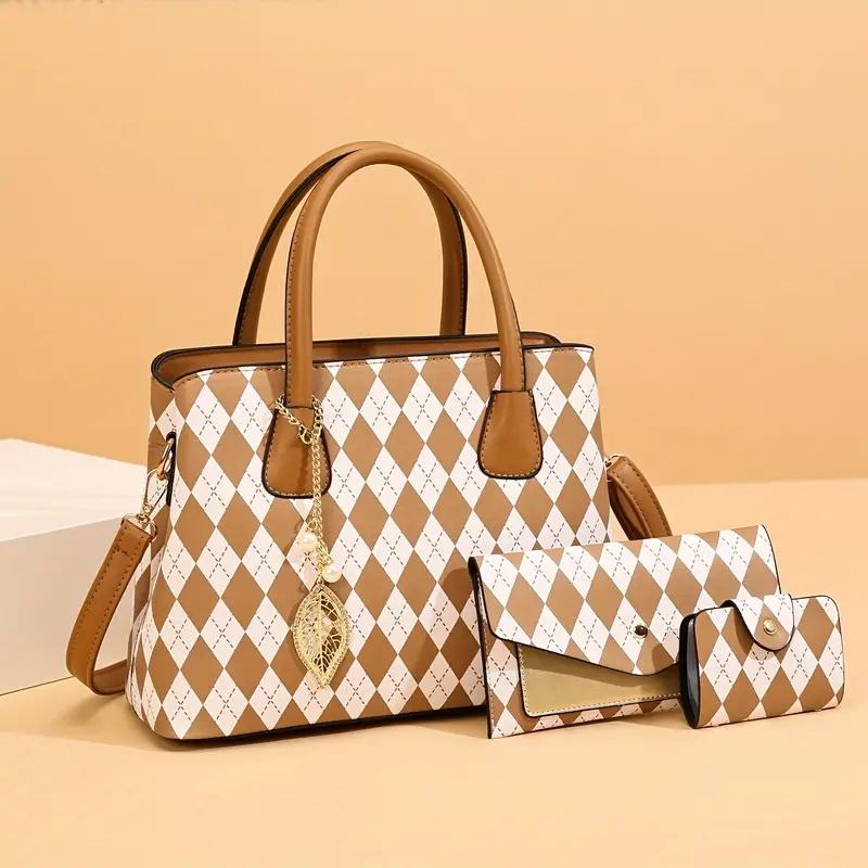 Women's Fashion Diamond Plaid Bag Set - Image 4