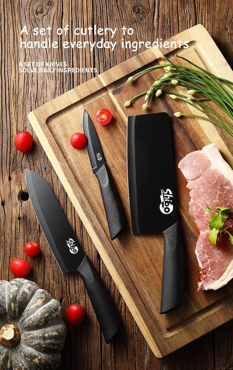 3pcs black blade kitchen knife set