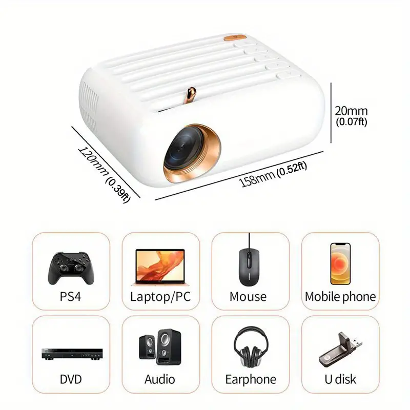 novo mini projetor v1 portátil hd 1080p wi-fi bt tela de espelhamento sem fio para smartphone home theater de 150 polegadas para o grande jogo compatível com ios android hdmi av usb detalhes 5