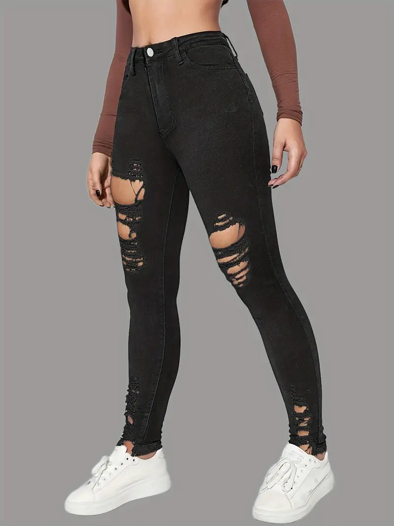 Black Raw Hem Skinny Jeans