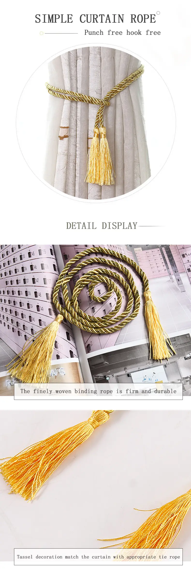 Blue curtain tie rope with tassel