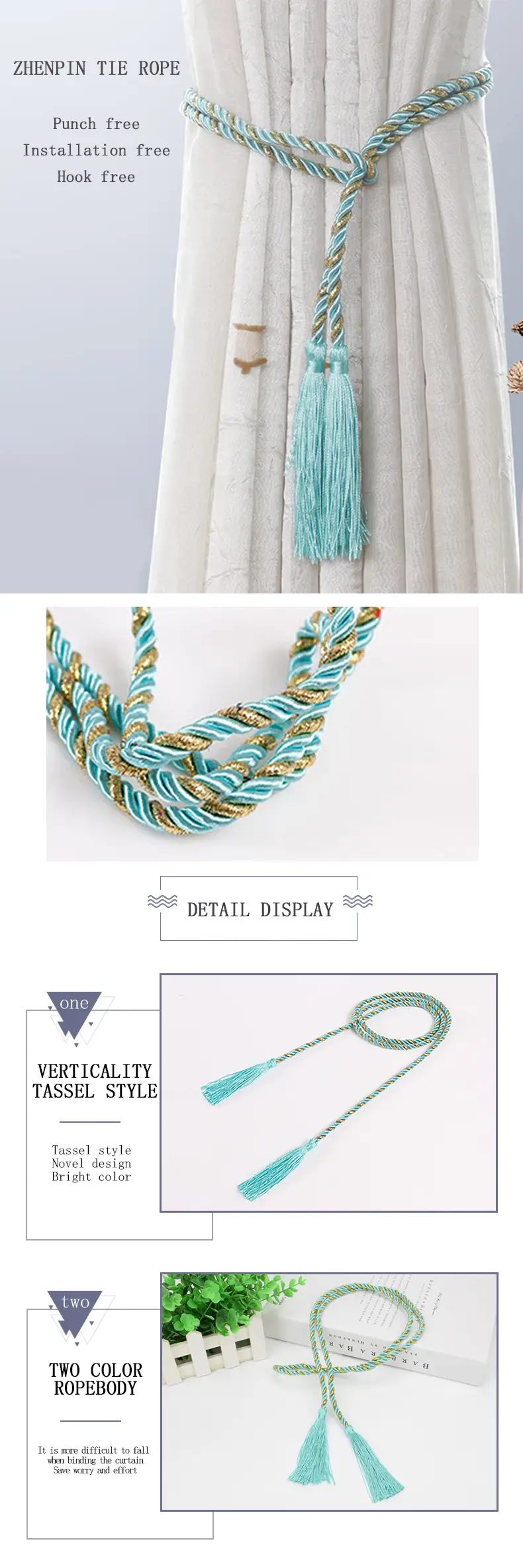 Golden curtain tie rope with tassel