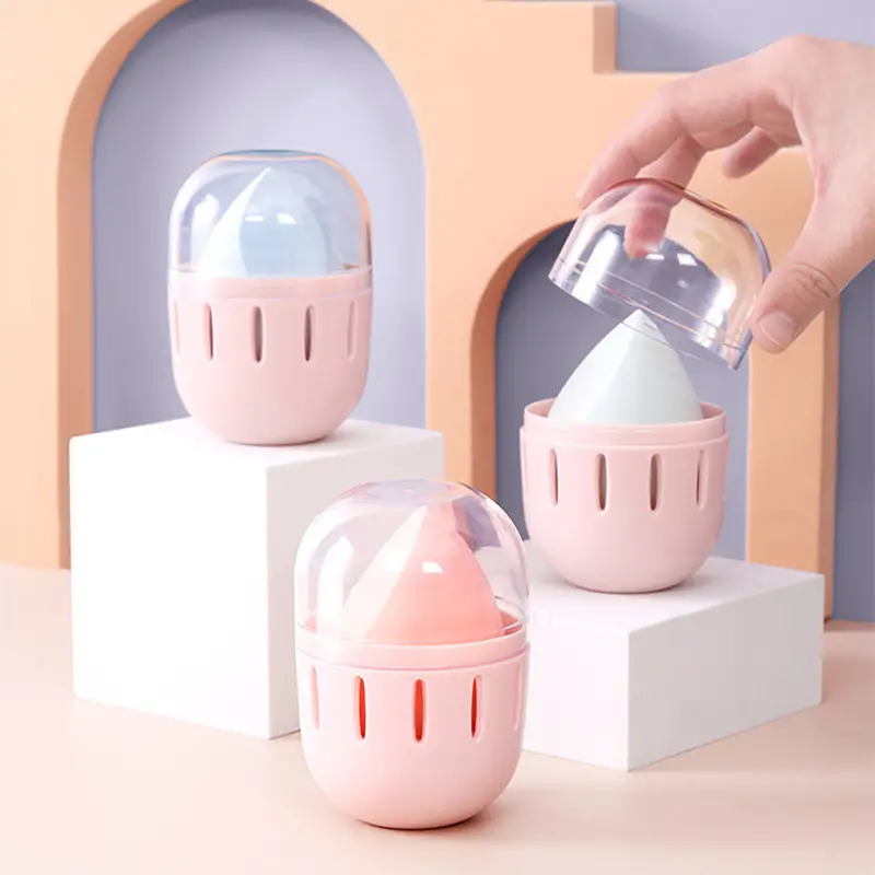 breathable makeup sponge storage box travel portable transparent dustproof powder puff makeup beauty blender finishing box display stand case details 6