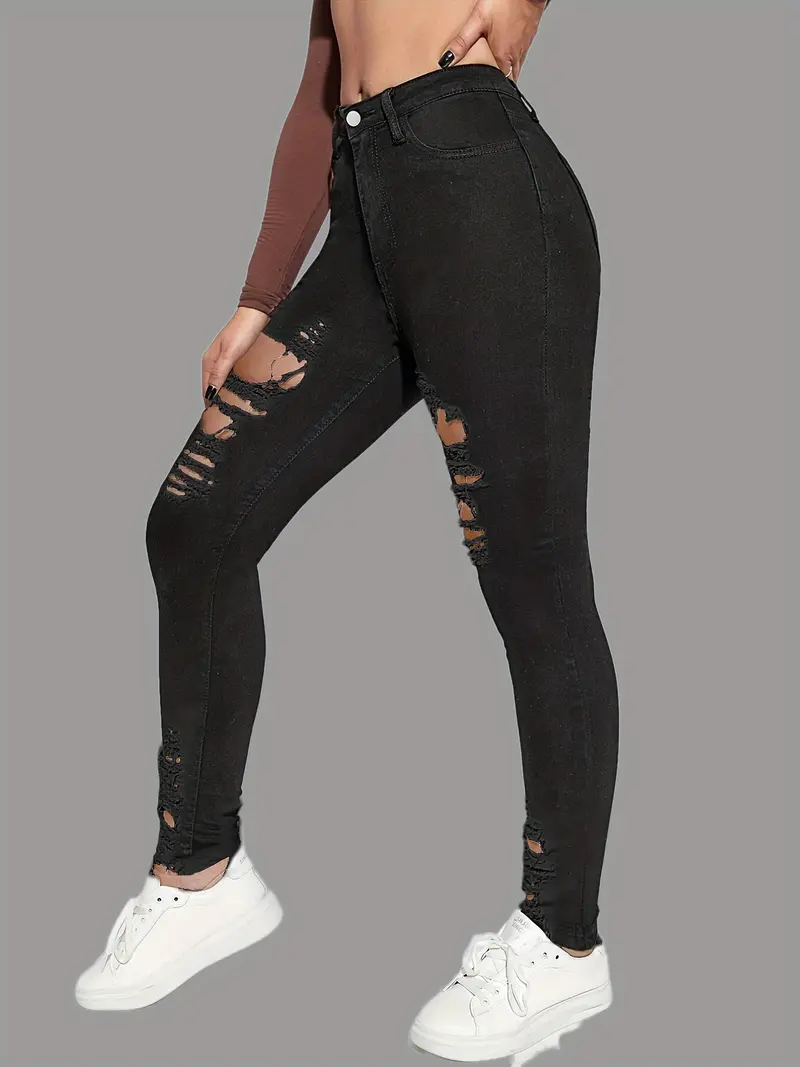 Black Raw Hem Skinny Jeans
