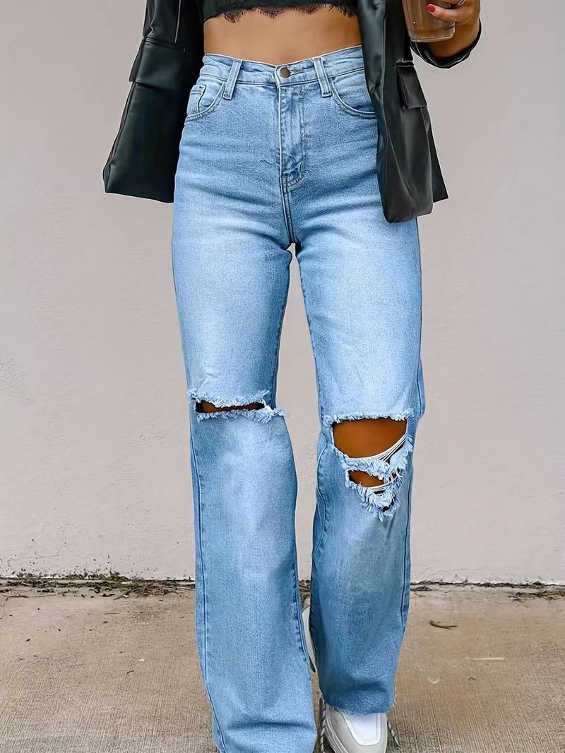 Light Blue Raw Hem Denim Pants