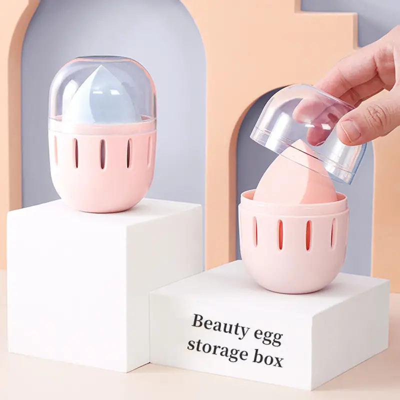 breathable makeup sponge storage box travel portable transparent dustproof powder puff makeup beauty blender finishing box display stand case details 0