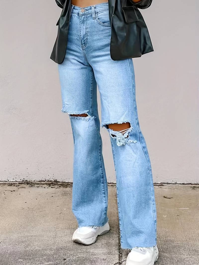 Light Blue Raw Hem Denim Pants