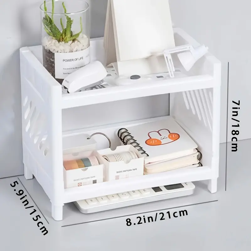 Organized Desktop with Double-Layer Rack