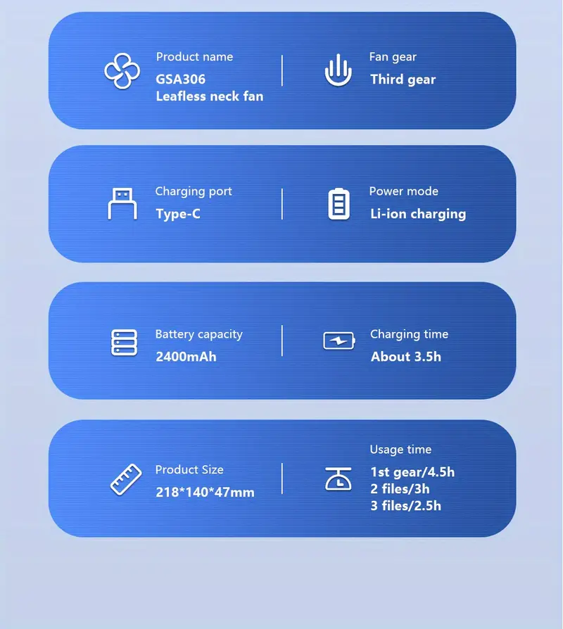 1 pacote de ventilador sem lâmina de pescoço pendurado, pequeno ventilador USB para esportes ao ar livre, bateria de grande capacidade, ângulo ajustável, 4 motores, tração frontal e traseira, detalhes do ventilador pequeno e silencioso 3