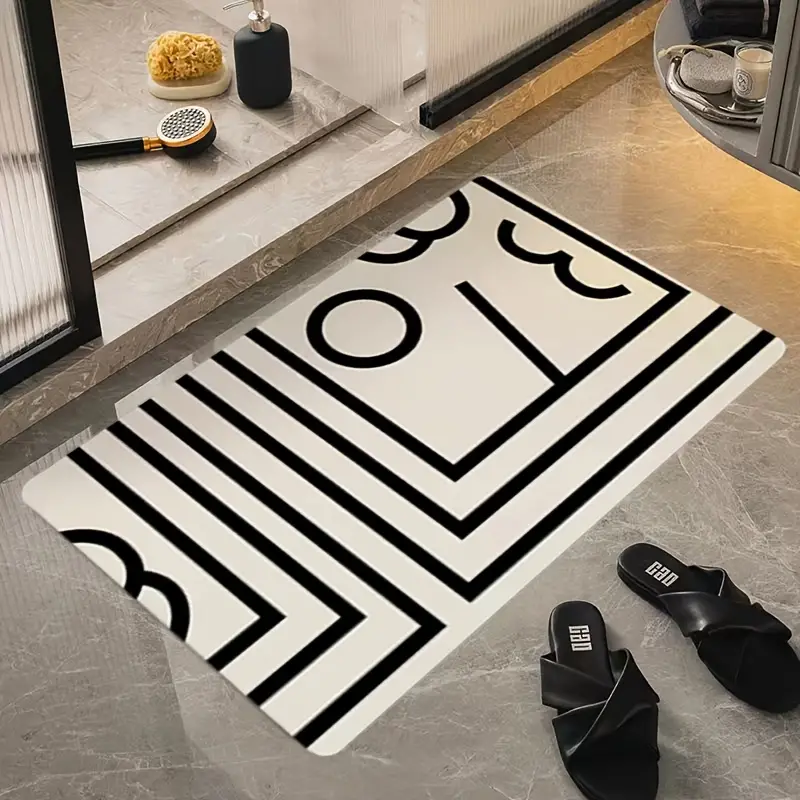 Black and White Abstract Bath Rug