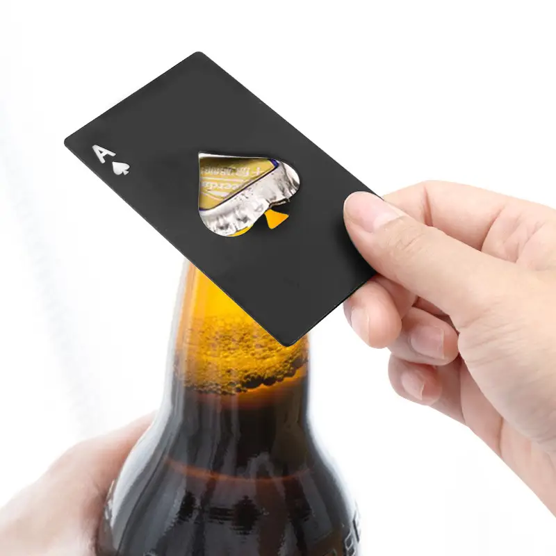 1pc preto prateado cartão de pôquer cerveja abridor de garrafa de metal mini pá portátil um abridor de aço inoxidável barra de ferramentas ferramentas detalhes 3