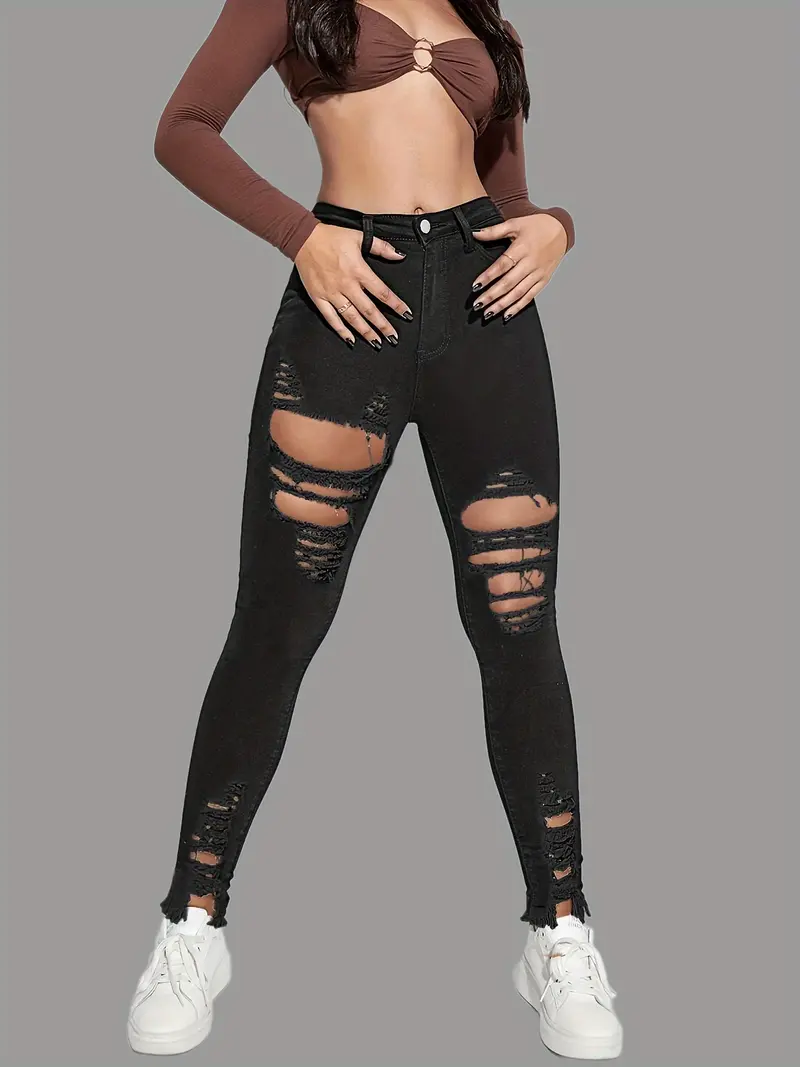 Black Raw Hem Skinny Jeans